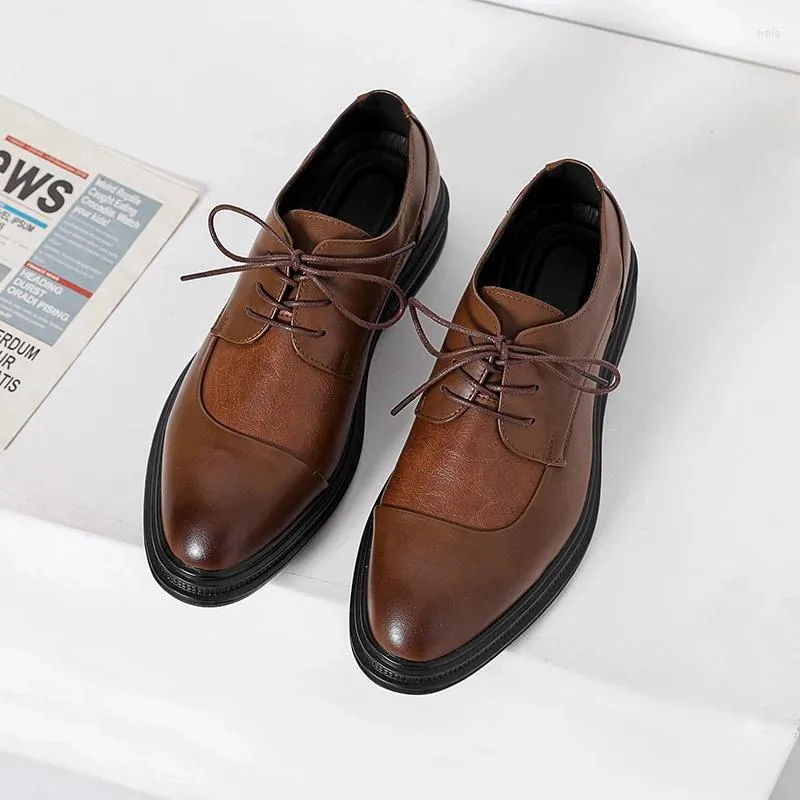 Casual Shoes 2024 Spring Autumn Banquet Dress Men's Pointed Leather Lace Up Low Top Anti Slip Wear Resistant