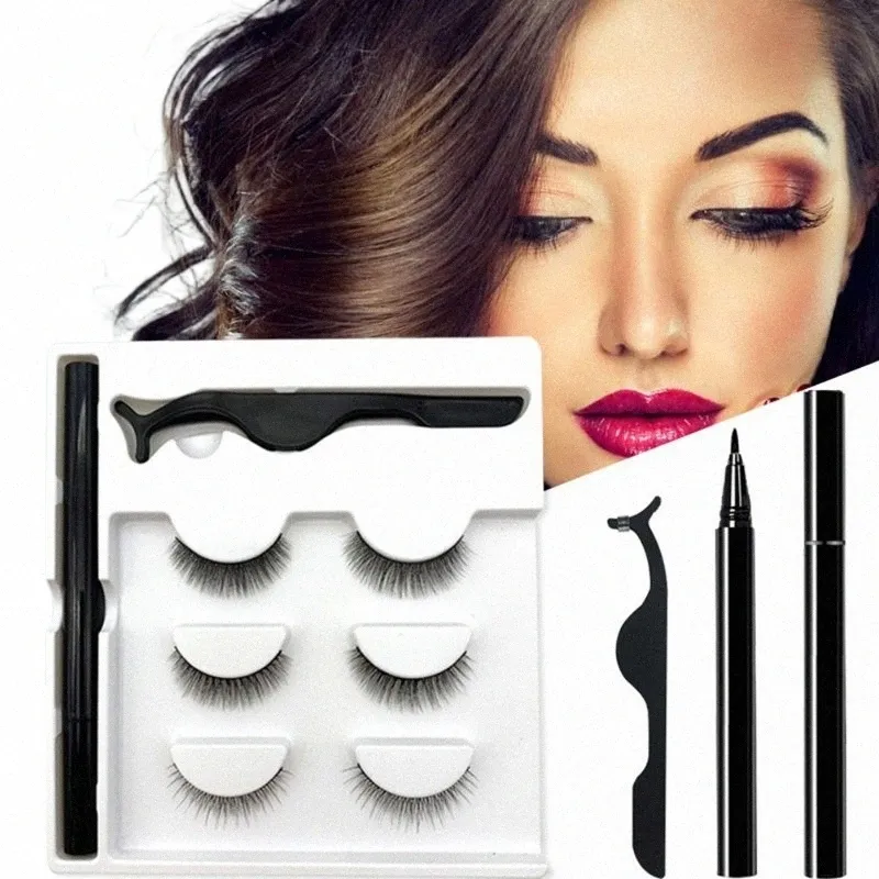 3 Paar magische falsche Augen-Set ohne Kleber und ohne Magnet Magic Eyeliner Les Kit Beauty Health Makeup Tools Maquiagem N3iG #