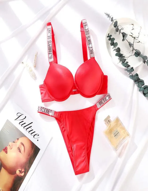 Rhine Underwear VS Women Set Brand Design Sexy Lingerie Set Seamless Push UP Briefs Bra Sets Plus Size Red Pink Bra Y09119815187