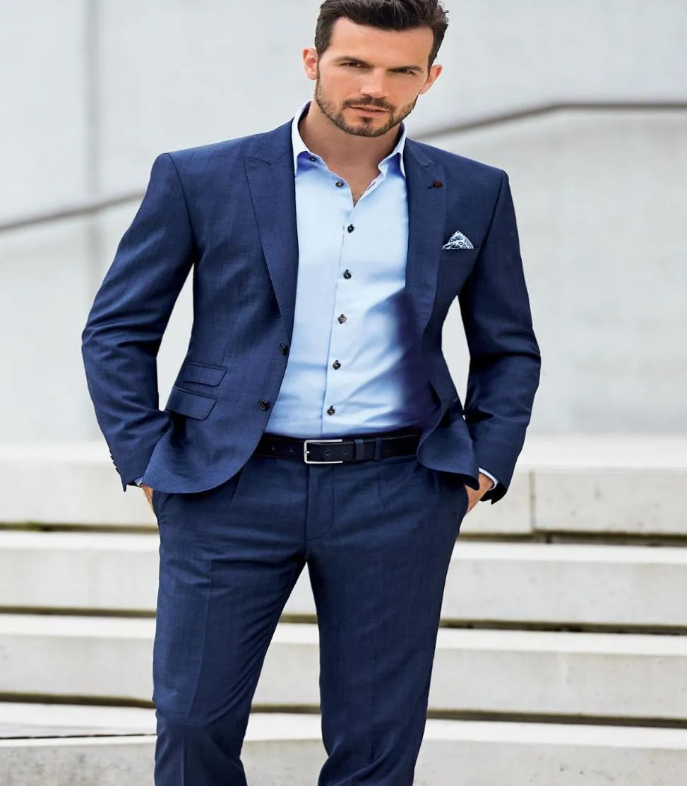 2015 Dark Blue Beach Groom Tuexdos Custom Made Groomsmen Men Wedding Suits Två knappar Prom Formell tillfälle Tuxedos Jacketpants5440156