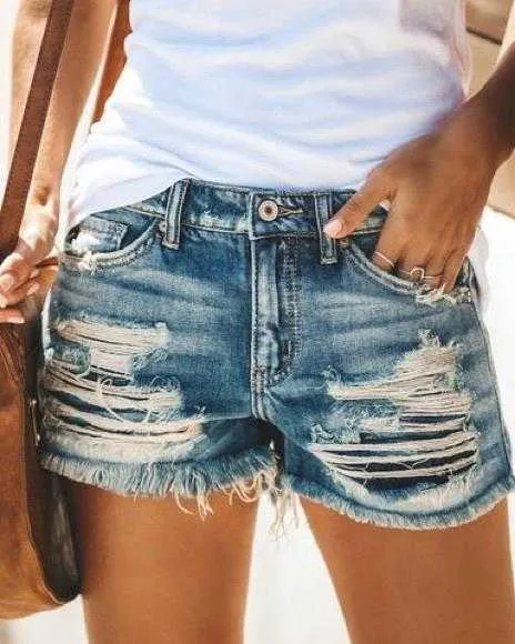 (Tout le magasin ne ferme pas pour la Fête du Printemps afin de se préparer suffisamment) Short de cowboy taille haute avec trous et glands et pantalons chauds pour femmes