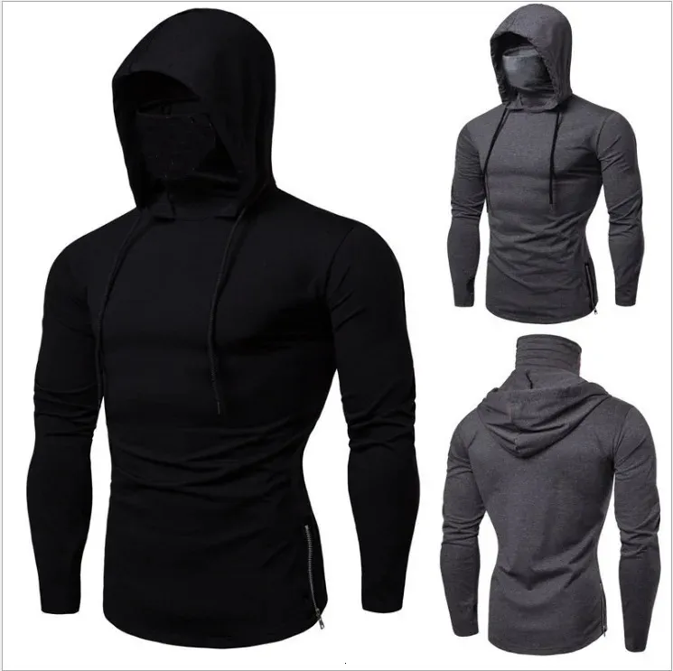 Mens Hooded Long Sleeve T-shirt Stylish Athletic Fitness Top for an European-American Look 240313