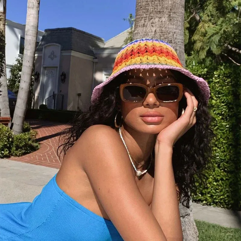 Foldable Straw Sun Hat For Women Handmade Summer Bucket Hat