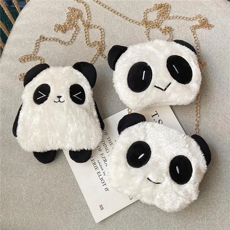 Sacs à provisions femme chaîne sac Panda petit rond mignon dessin animé en peluche bandoulière personnalité fille doux messager