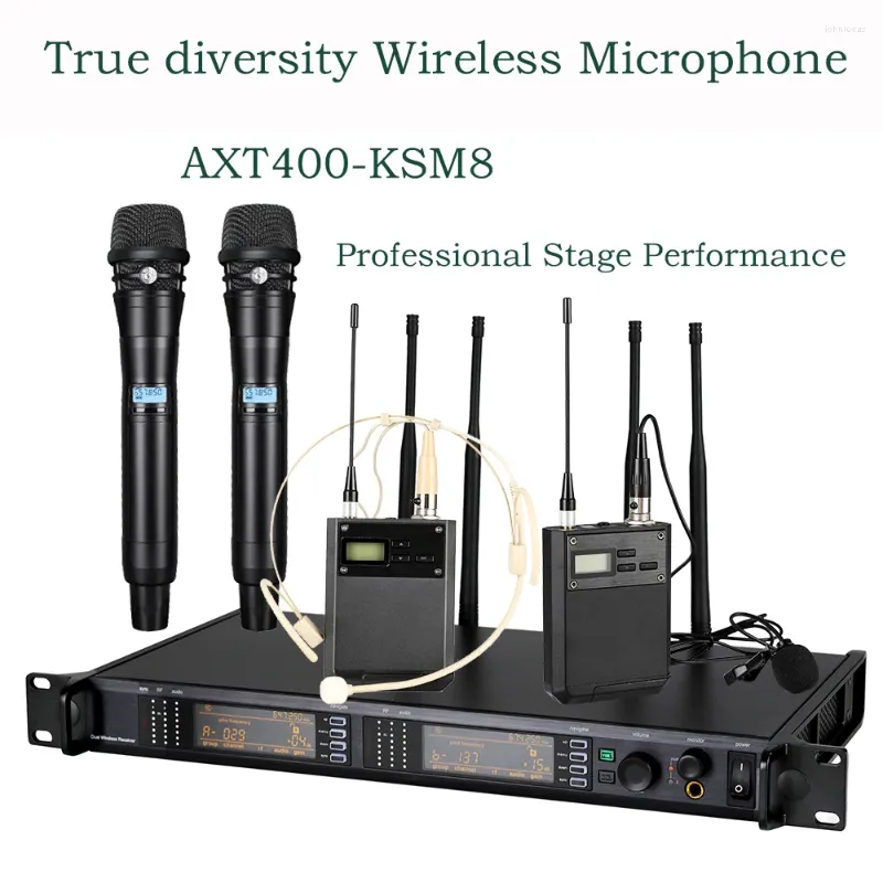 Mikrofony ATX400-KSM8 True Diversity Wireless Microfon System UHF Dual Channel Professional Stage Performance Mic na imprezę