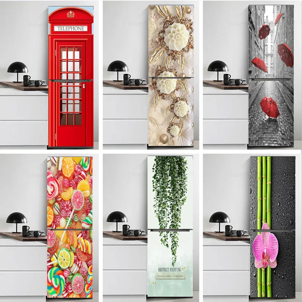 Naklejki czerwone pudełko na lodówkę naklejki drzwi 3d lodówka tapeta klezera Linia Linia Winyl Film Decor Decal Art Mural Kitchen