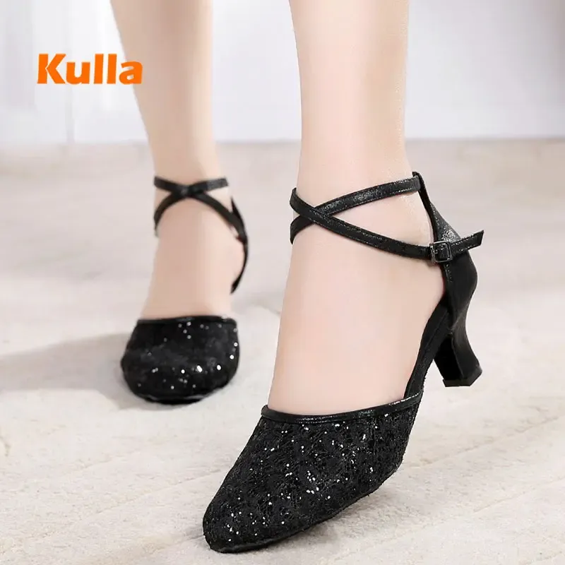 shoes Women Latin Dance Shoes Salsa Ballroom Tango Shoes Wedding High Heel Black Glitter Ladies Girls Jazz Dancing Shoe Female Sandals