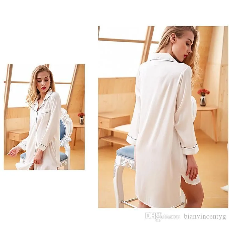 Leisure Long-sleeved Yukata Lapel Nightgown Ms. Simulation Ice Silk Home Service Morning Robe Women's Bathrobes 05