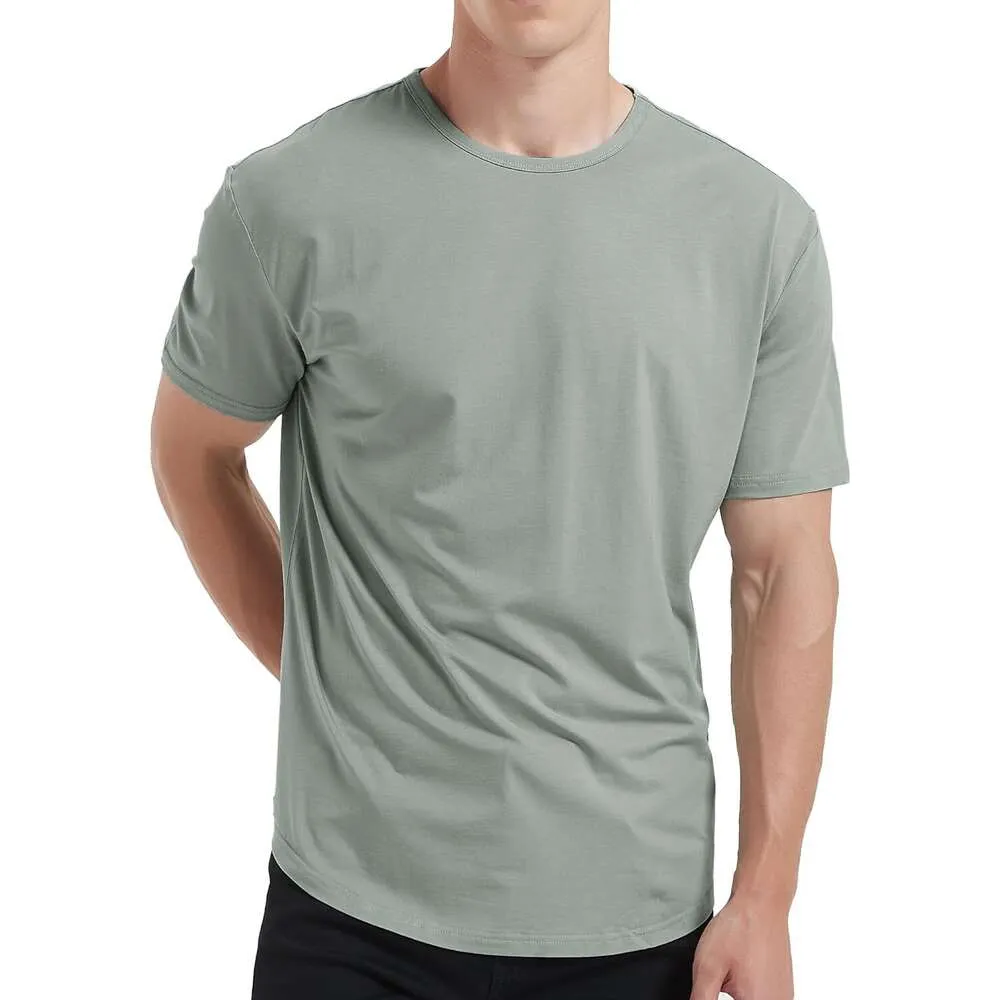 Mens Ultra Soft Bamboo Fiber Viscose Fiber T-shirt med krökt hem lättvikt och sval kortärmad avslappnad grundläggande t-shirt