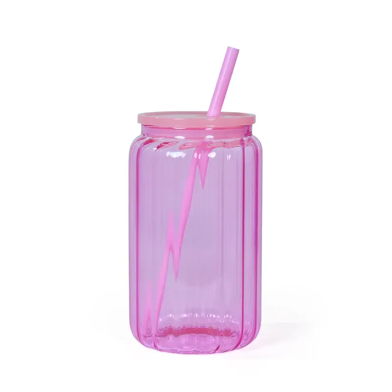 16oz sublimation colored glass tumbler with colored plastic lid straws glass vase cups mason jar libby can flowers bottle