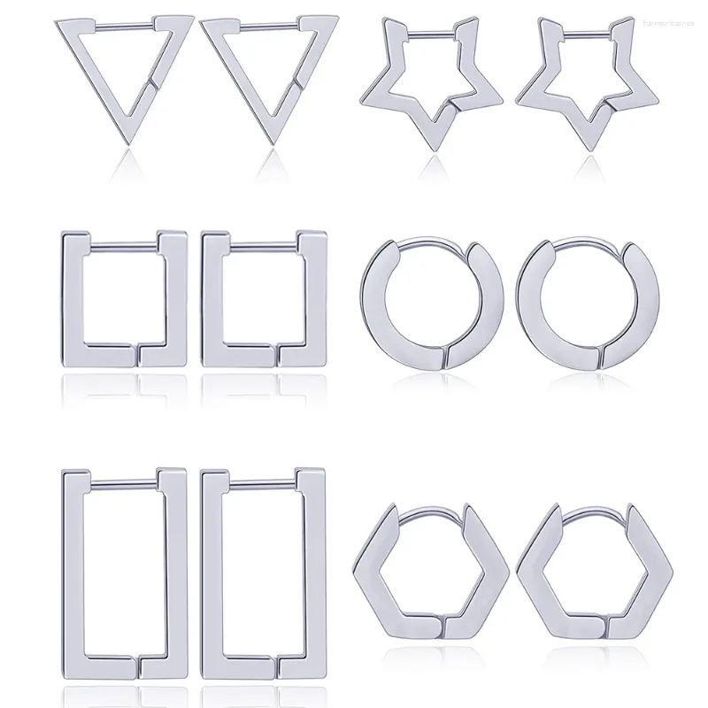 Boucles d'oreilles créoles 1 à 6 paires minimalistes en acier inoxydable, ensemble de Huggies géométriques délicates carrées, Triangle, étoile, rectangulaire, pour hommes et femmes