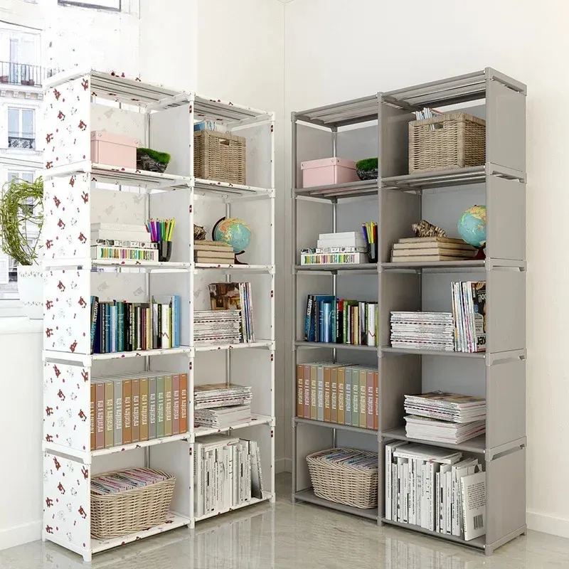 Simple Bookshelf Storage Locker Foldable Multilayer Wardrobe Bedroom Holders Bookcase Book Organizer Debris Rack Shelf 240314