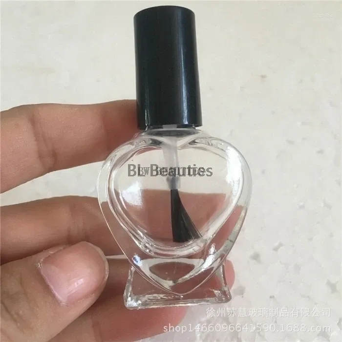 Bouteilles de stockage 500 pièces/lot 5ml 10ml, bouteille vide en forme de cœur, petite brosse, récipient pour Nail Art, huile en verre