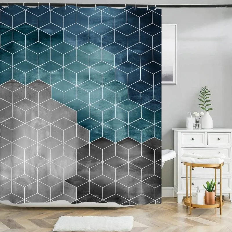 Duschvorhänge hexagonale Geometrie Badezimmer Vorhang wasserdichte Polyester Badewanne Badewanne mit Haken