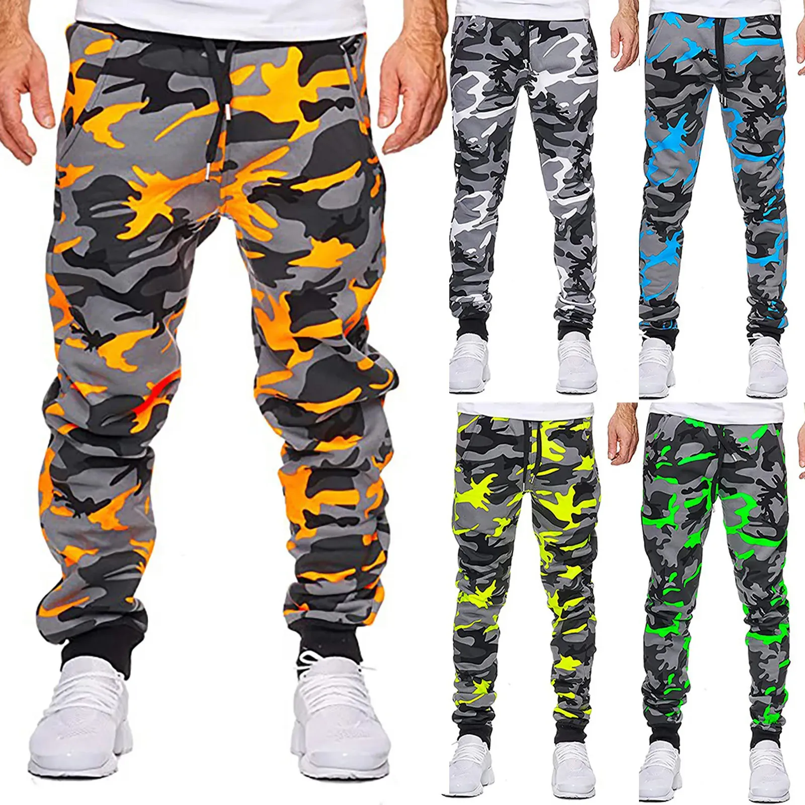 Moda masculino esporte camuflage bandagem casual calça solda de batida de tração calças calças ropa hombre calca masculina 240417