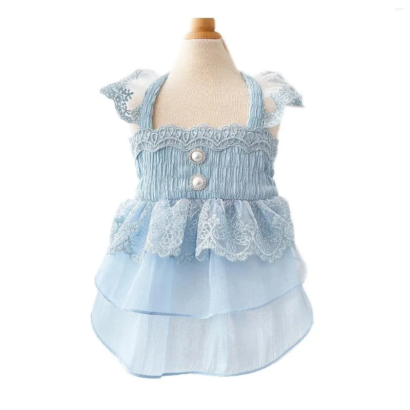 Dog Apparel Fairy Dress For Small Dogs Blue Lace Ruffles Tutu Cute Light Summer Clothes Dresses Soft Breathable Puppy Skirt