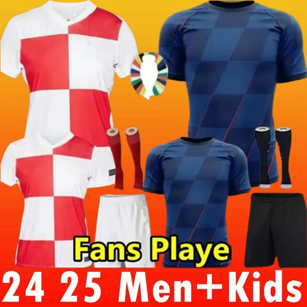 2024 Maglia da calcio Croazia Euro Cup Nuova 2024 Squadra nazionale croata 24 25 Maglia da calcio da uomo Kit per bambini Set Home Bianco Trasferta Blu Uomo Uniforme MODRIC KOVACIC PASALIC PERISIC