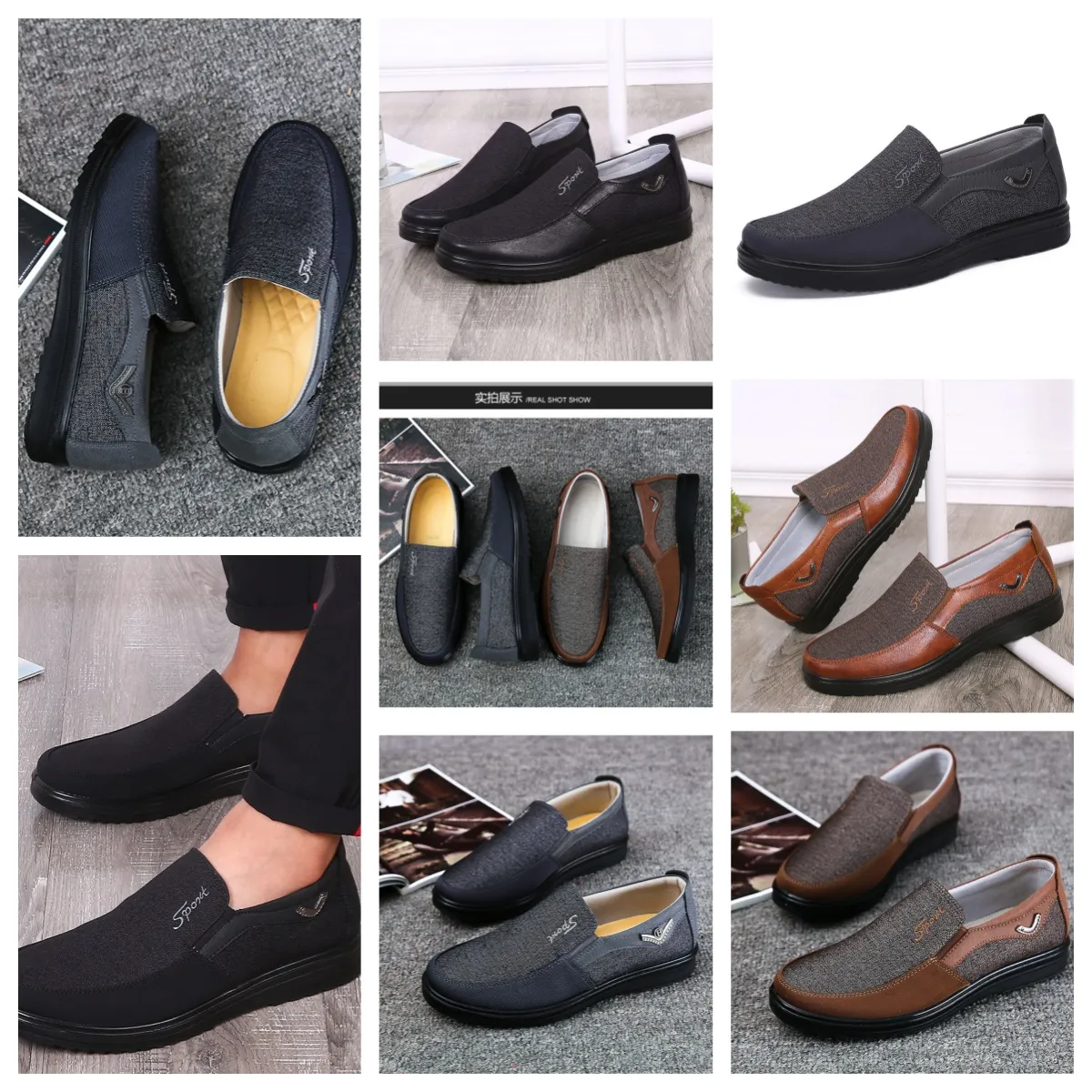 Shoe Gai Sneaker Sports Tygsko MEN MENS SINGLE BUSINESS Klassisk toppsko Casual Soft Sole Sole Slipper Flat Leather Men Shoe Black Comforts Soft Size 38-50
