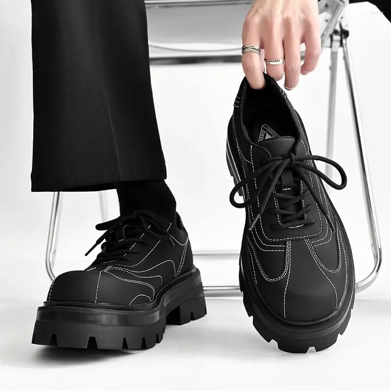 Casual Shoes Hight Quality 2024 Spring Street Style Black Teenagers Men Leather Daily Banquet Dress 5cm Heightening Effect