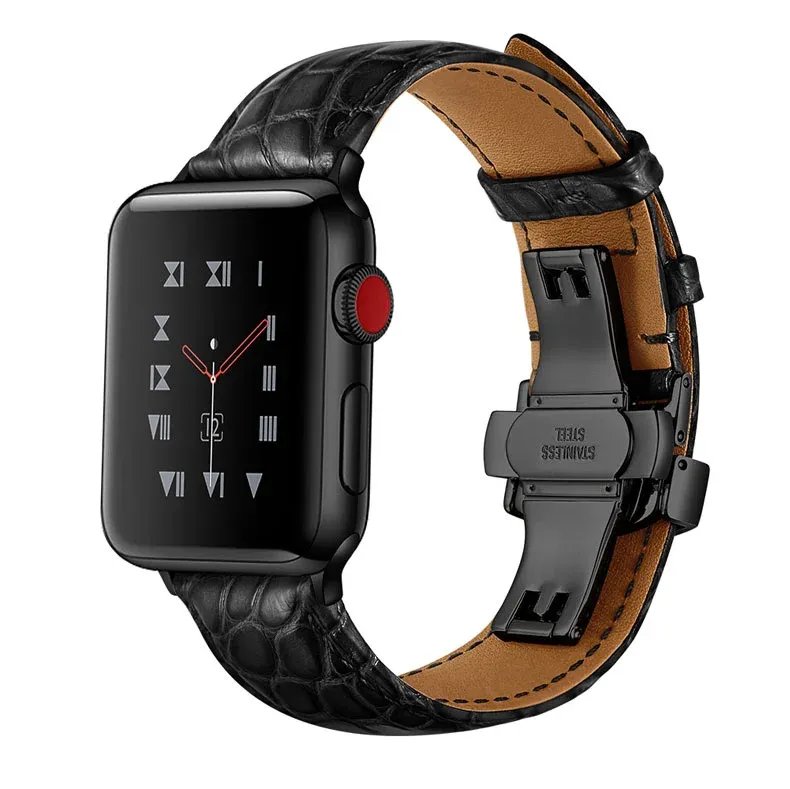 Tillbehör Frankrike Alligator FHXKZ läderrem för Apple Watch Band 42mm 38mm 44mm 40mm Apple Watch 6 5 4 3 2 IWatch Armband