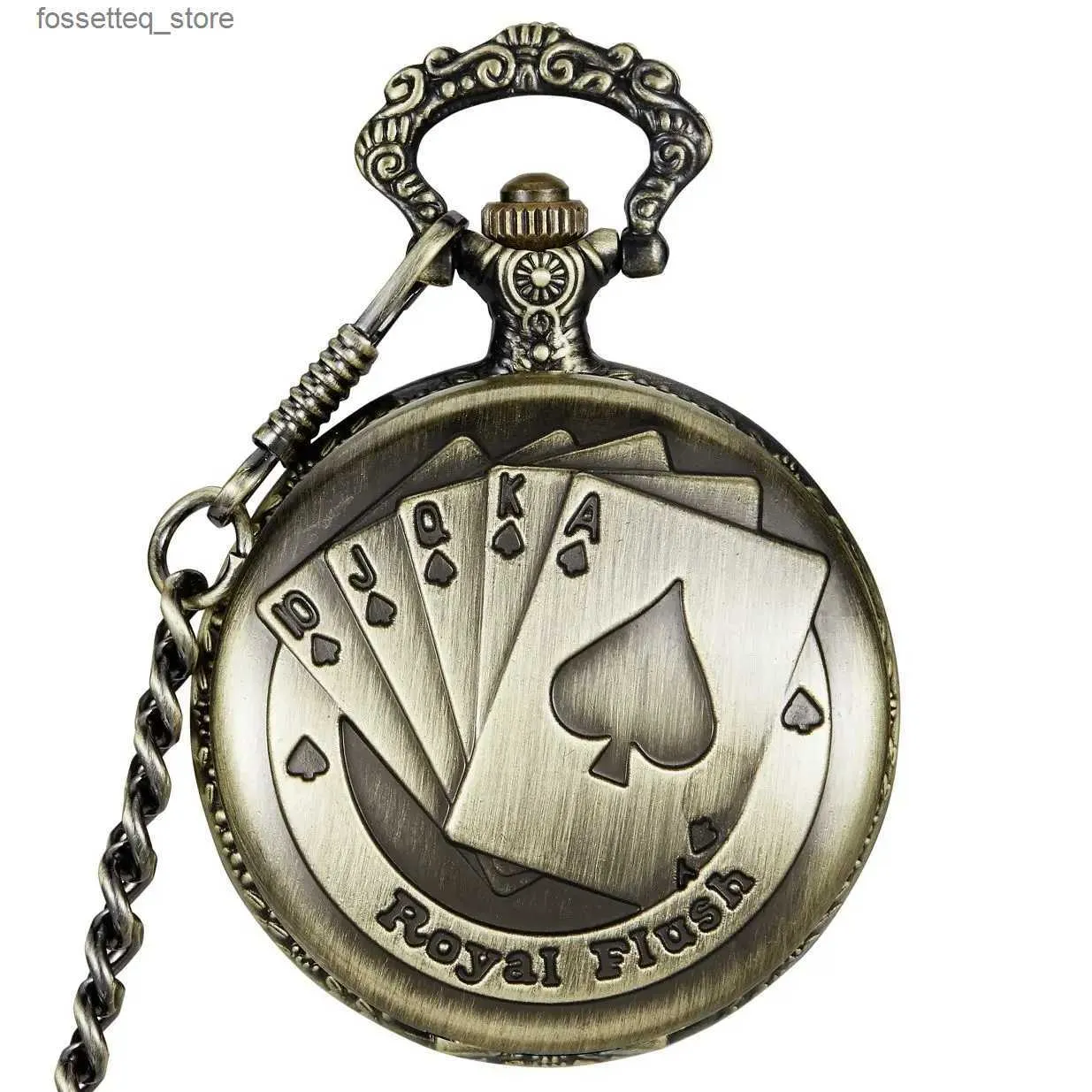 Zakhorloges Antiek Brons Royal Flush Mechanische Pocket Dames Ketting Ketting Rterofob es geschenken L240322