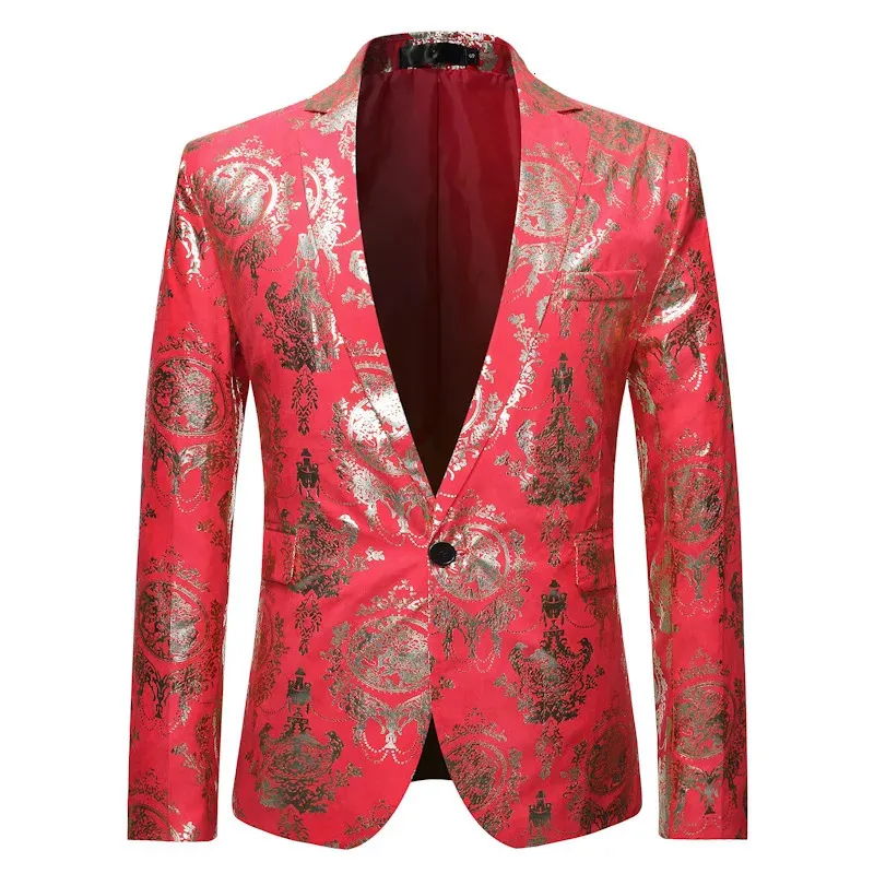 Giacca sportiva con stampa floreale rossa abbronzante da uomo di marca con bottone singolo giacca da smoking da uomo giacca da uomo festa di nozze costume di scena Homme 240309