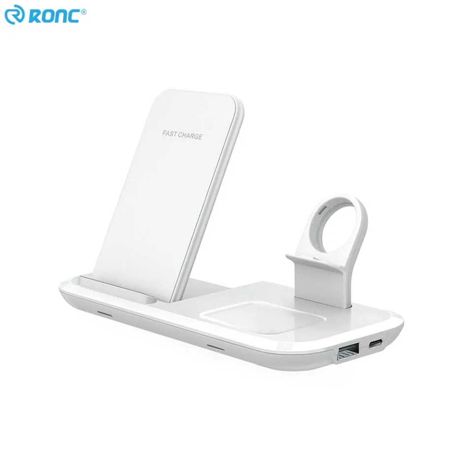 15W 3In1 Chargeurs sans fil Pad QI Support standard Station de charge rapide Chargeur de téléphone pour Apple iPhone Écouteur Montre avec 6965337