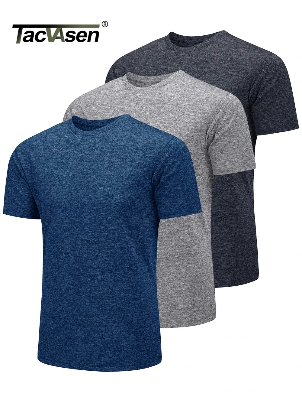 TACVASEN, 3 упаковки, летние футболки, мужские рубашки с круглым вырезом и короткими рукавами, комплект из 3 предметов, быстросохнущие, впитывающие влагу, повседневные футболки, топы для спортзала 240321