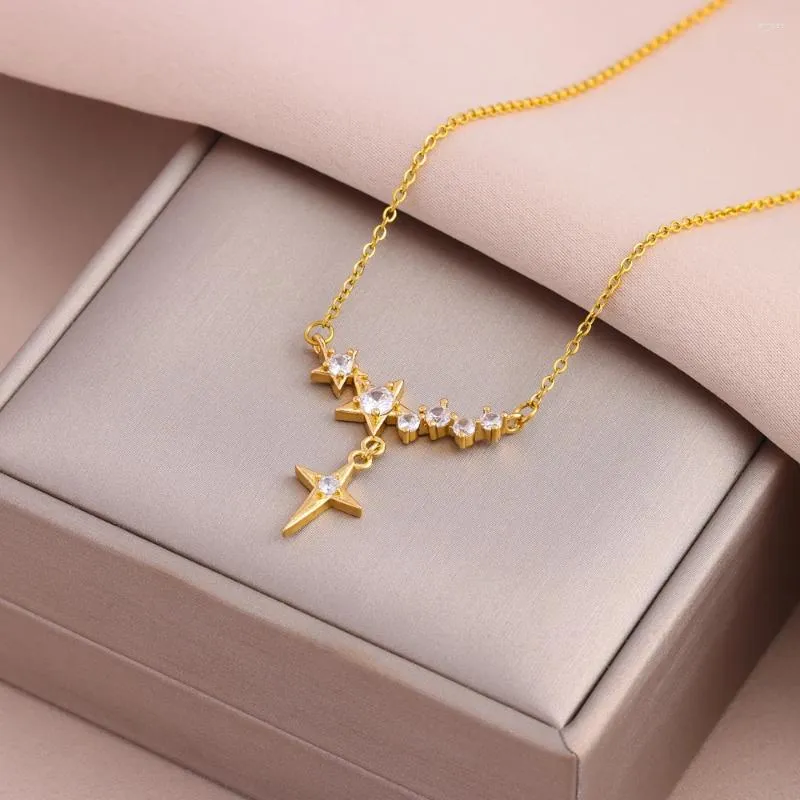 Anhänger Halsketten Trendy Süße Quasten Zirkon Kristall Stern Für Frauen Weibliche Edelstahl Schlüsselbein Kette Schmuck Großhandel