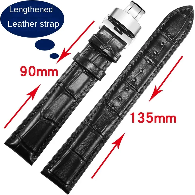 Universellt märke Utökad läderklockor 12/12/16/18/19/20/21/22/23mm platt rakt gränssnitt Cowhide Watch Strap 240313