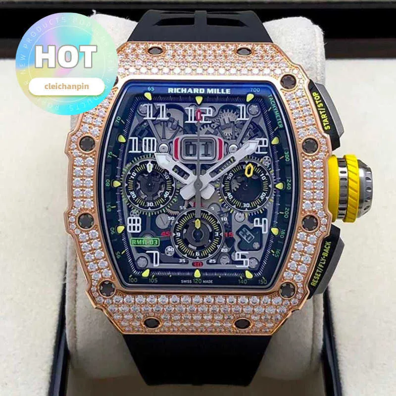 Hot RM Ruch WIDT WATM MENS WATCH RM11-03 MASZYNERY 44,5*50 mm RM1103 Rose Gold Rough Diamond