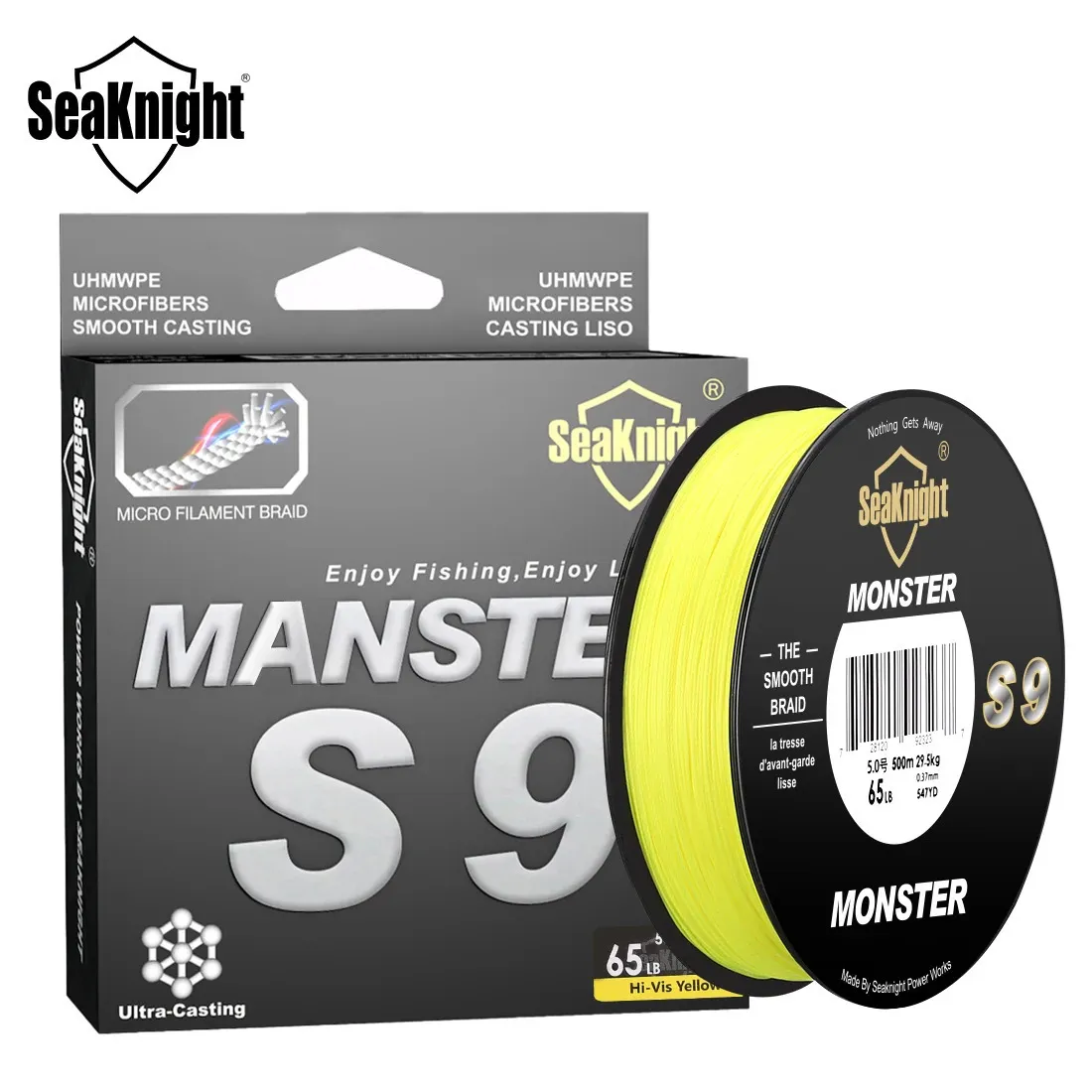 SeaKnight S9 MONSTER/MANSTER 300M 500M 9-прядная леска Super Strong PE Зеленая широкоугольная технология Рыболовная леска для морской воды 240315