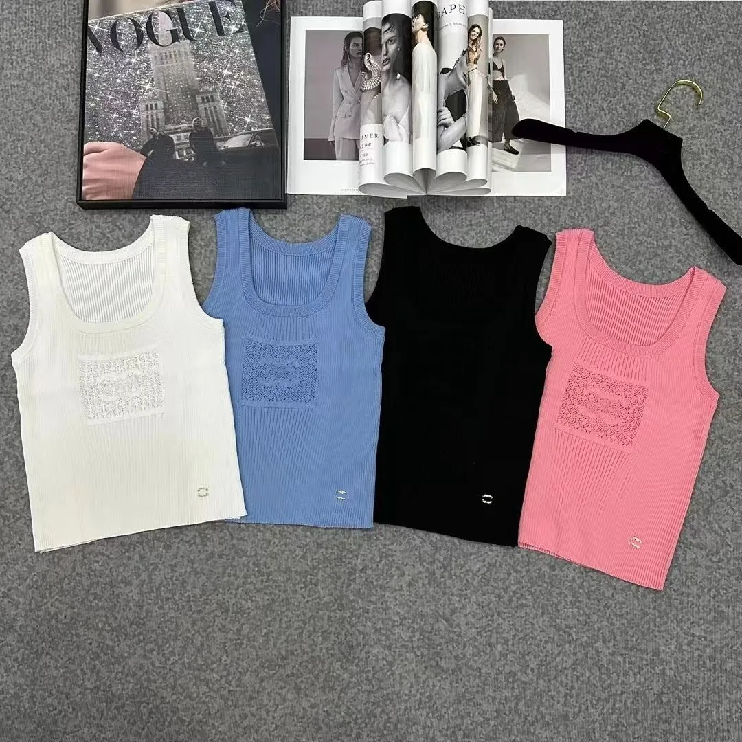 Paris Designer Summer Ladies Alphabet Brodery Ice Silk Stick Sleeveless T-shirt Vest Embroidered Luxury Top Ladies Casual Vest