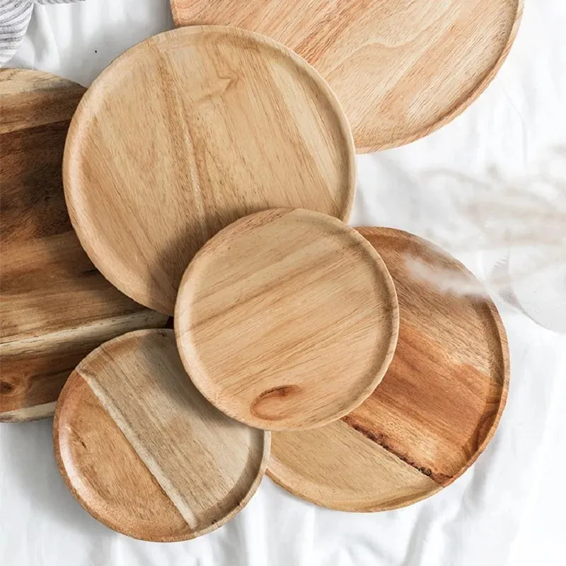 Hele hout Liefdesverdriet Houten massief houten panplaat Fruitgerechten Schotel Theeblad Dessert Dinerbord Ronde vorm Serviesset