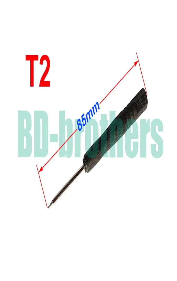83mm Black T2 Skruvmejsel Torx Skruvdrivrutiner Öppna verktyg för hårddisk Kretskort Telefonöppningsreparation 1000pcslot8145730