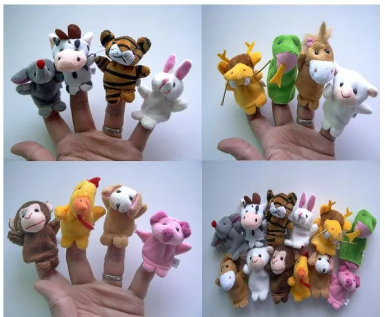 12 estilos em um saco bebê macio pelúcia veludo animal fantoches de mão crianças animais fantoche de dedo brinquedos pré-escolar jardim de infância fedex dhl shi4535487