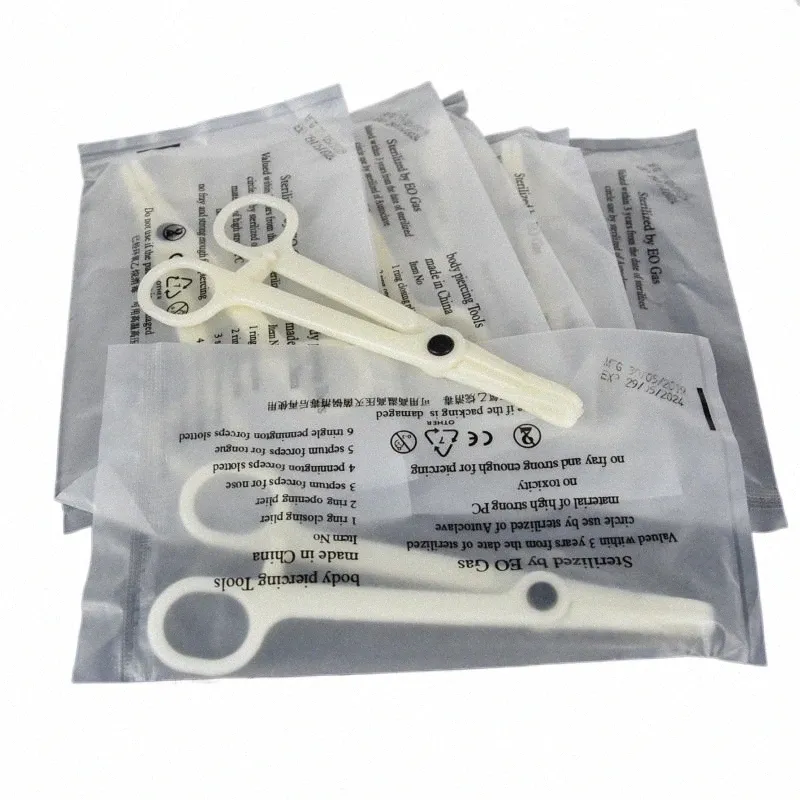 10pcs/çanta profi plastik plastik tek kullanımlık gövde delme penisli yuvarlak açık kelepçe gövde kulağı dudak göbek burun tgu piercing forcep aracı x3ov#