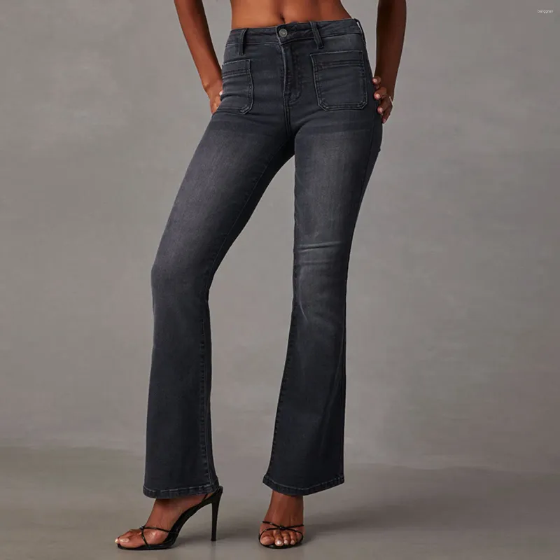 Jeans de mujer 2024 Flare de estiramiento alto para las mujeres Corte de bota Moda Pantalones de mezclilla delgados Otoño e invierno Pantalones casuales para damas S-2XL