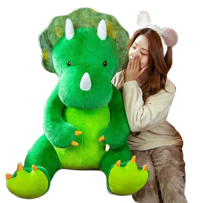 Niezwykle zielony rozmiar gigantyczny 60-90 cm Długie pluszowe chłopiec pluszowe dinozaury Uścisk urodziny Plushies Triceratops Podarunek