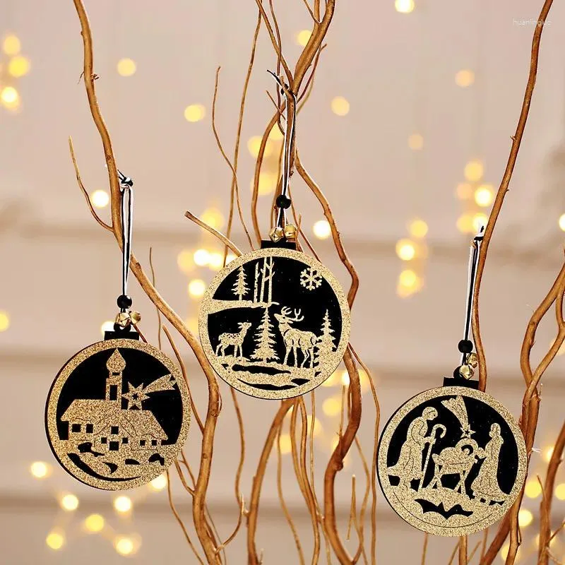 Christmas Decorations Tree Pendant Wooden Hollow El Shopping Mall Window Door Hanging Drop Ornaments Festive Party Supplies