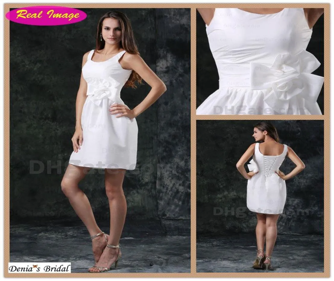 Sexy Little White Dress Sheath Wedding Dress Beach Bridal Gowns Scoop Neckline Handmade Flowers 100 dhyz 017586892