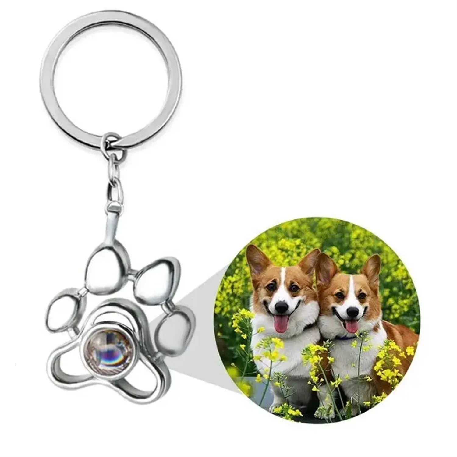 Projection Po Keychain in Gold Silver Rose Personalized 925 Sterling Custom Pet Picture Inside Jewelry 240309
