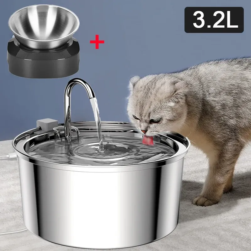 Очистители 3.2lstainless Steel Cat Water Fountain Filter Auto Sensor Pet Drinker для домашних кошек собак.