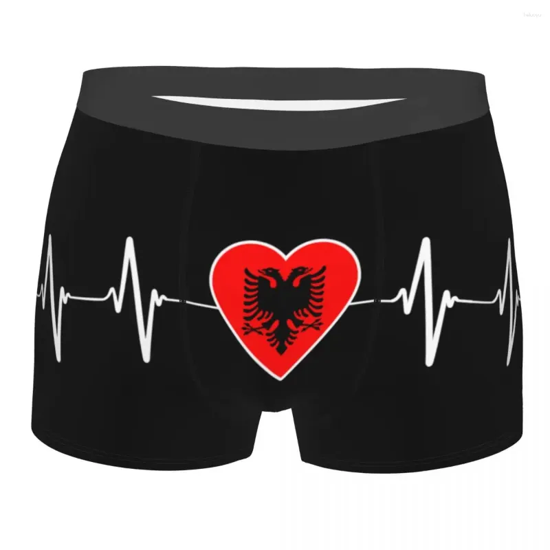 Mutande Battito Cardiaco Albanese Bandiera Albania Intimo Maschile Stampa Sexy Boxer Personalizzati Mutandine Slip Morbidi