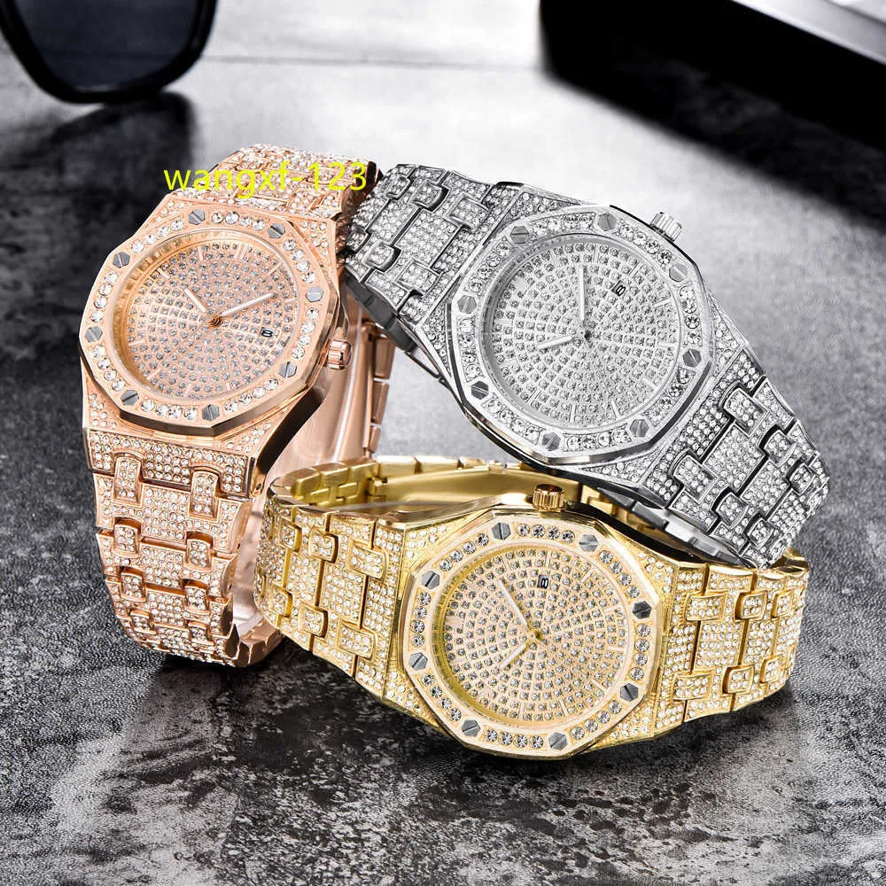 Ladies Montre Homme Hip Hop Gold Splated luksus cz diamond men ogląda mrożony kwarcowy zegarek dla mężczyzn
