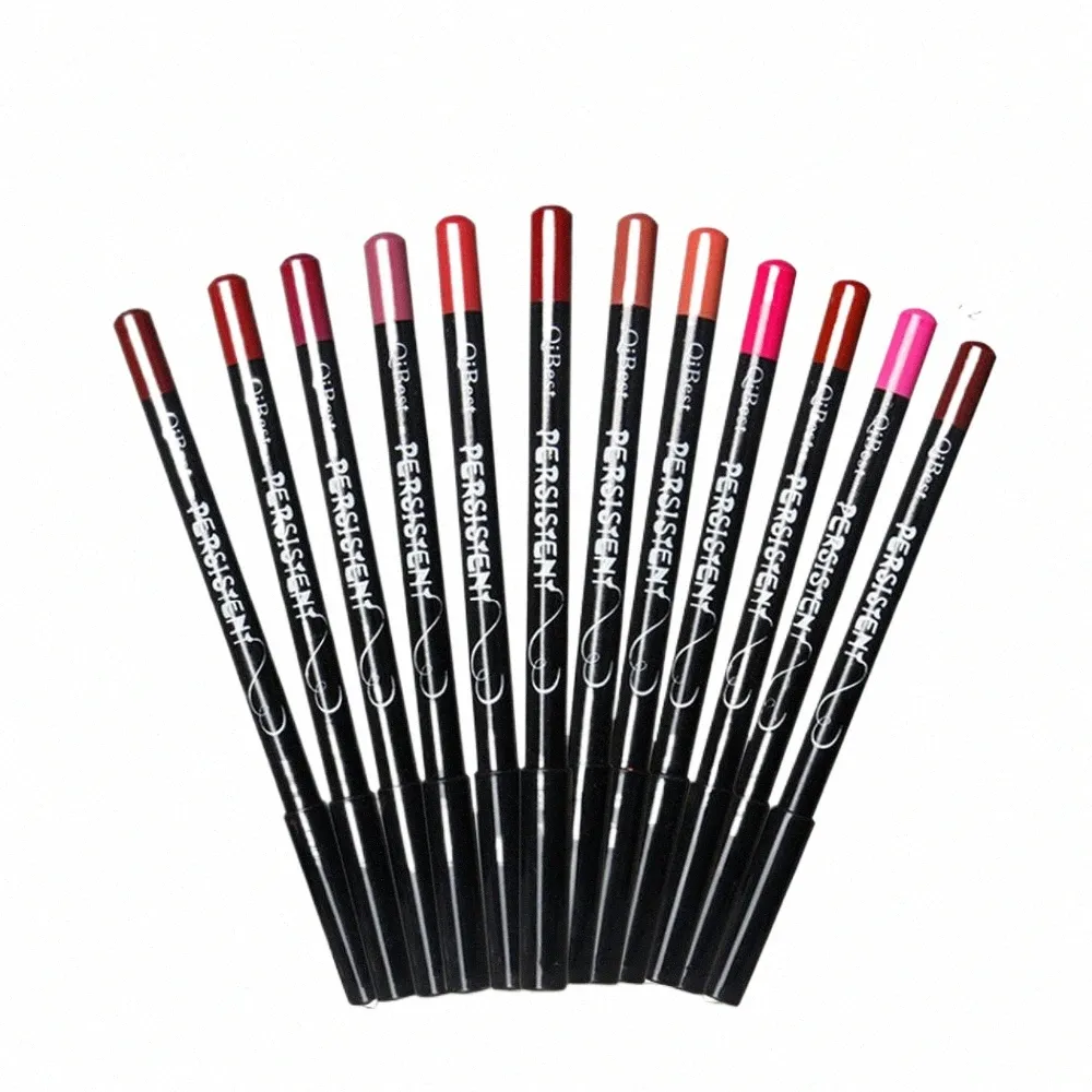 waterdicht Lg-blijvend strak ontwerp 12-kleuren lipproduct 12 kleuren lipliner en lippenstiftpen populaire fiable qibest zwart 16LG #