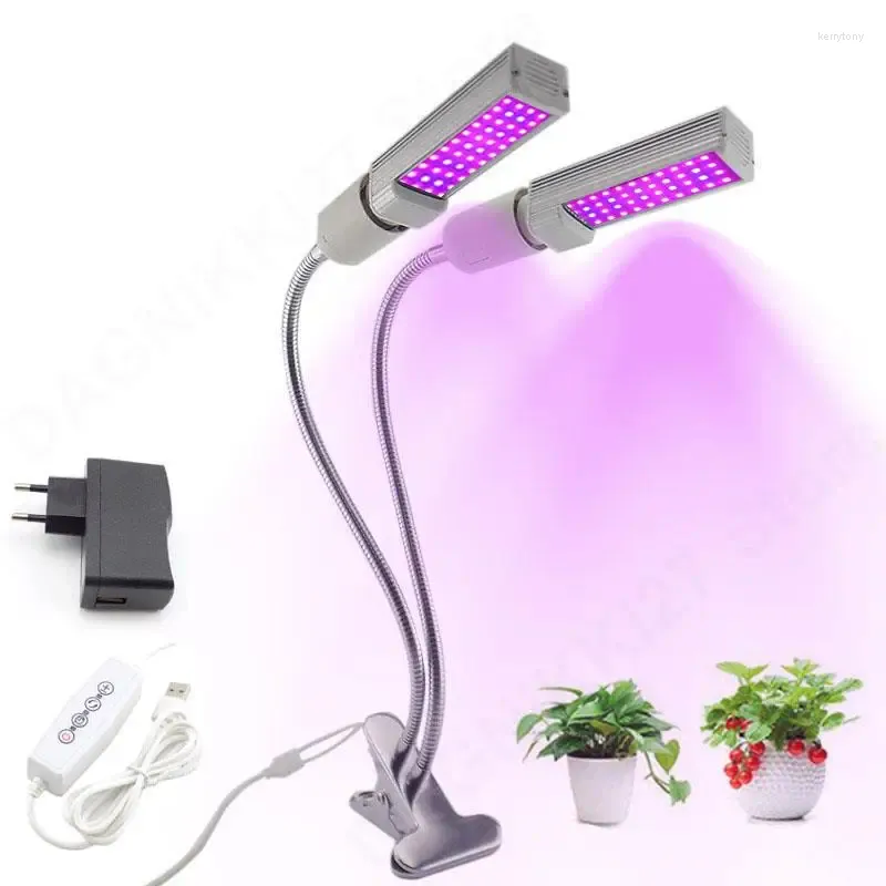 Grow Lights Dual Heads LED Light Phyto Lamp inomhusväxter Fitolamp 5V USB Timer Growbox för växthustältbox V27