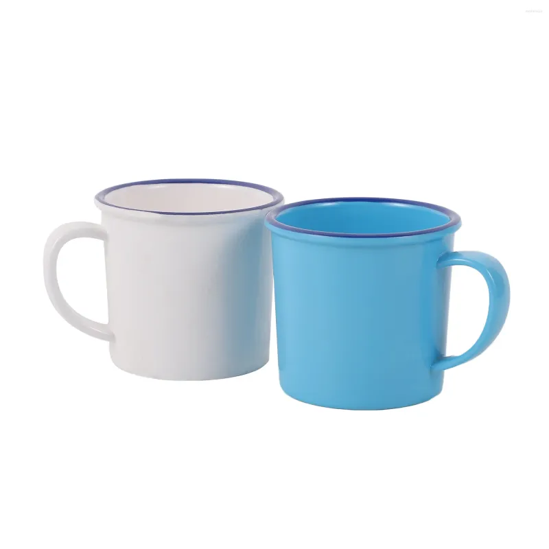 Wine Glasses 2 Pcs Cup Pot Cups Drink Crimping Melamine Ceramics Imitation Enamel Water With Handle