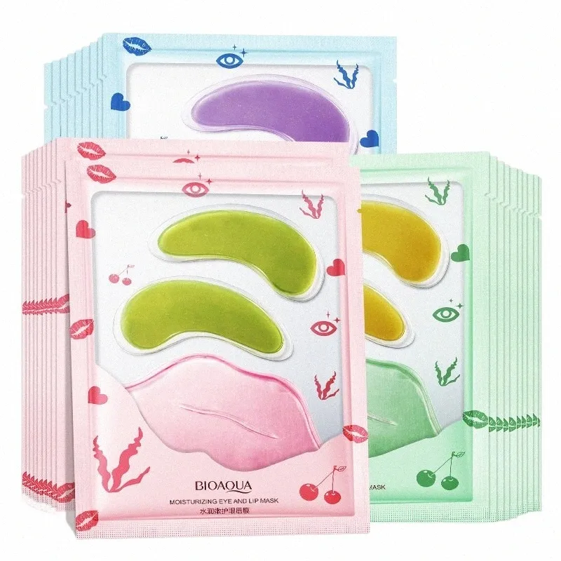 10st Bioaqua Collagen Eye Mask Lip Mask Combinati fuktgivande läpplapp Anti-Wrinkle Anti Dark Circles Eye Patches Skin Care X3xt#