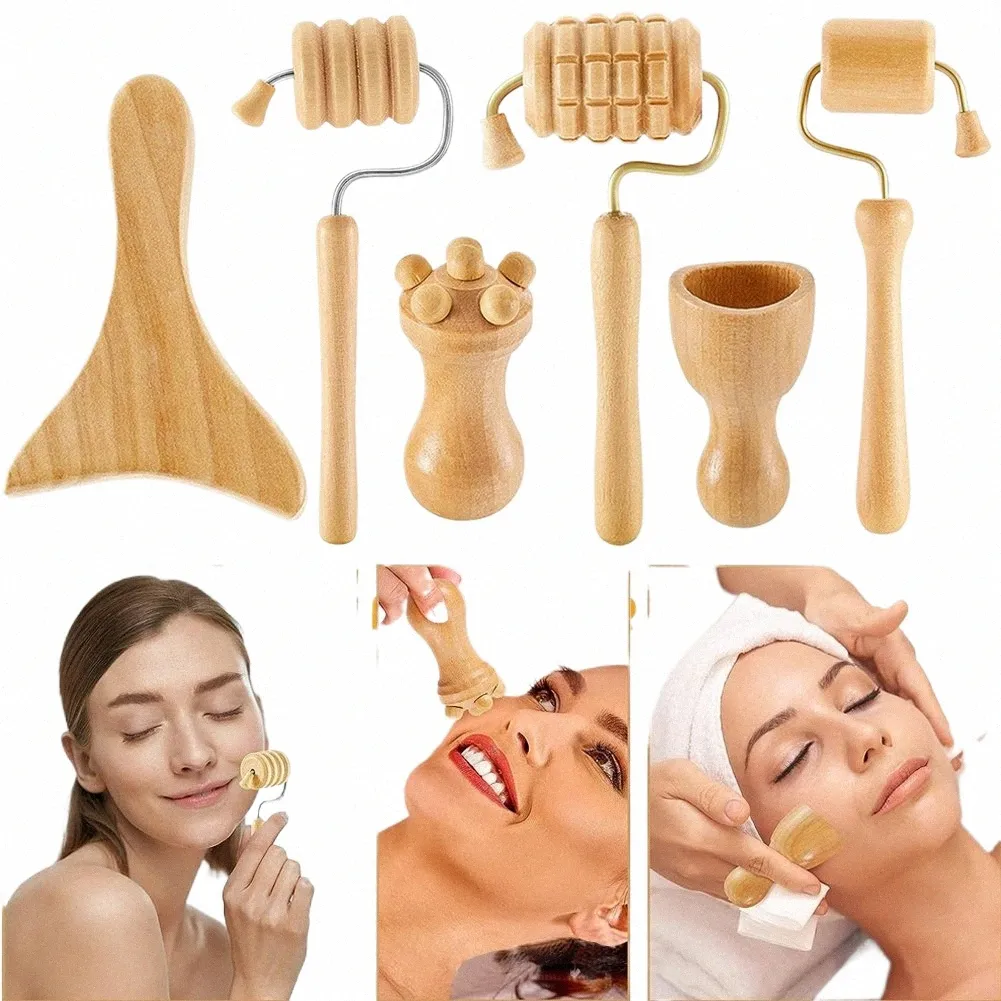 face Massager Maderoterapia Face Roller Mini Wood Therapy Face Slimming Gua Sha Scraper Facial Lifting Wrinkle Remover x5xM#